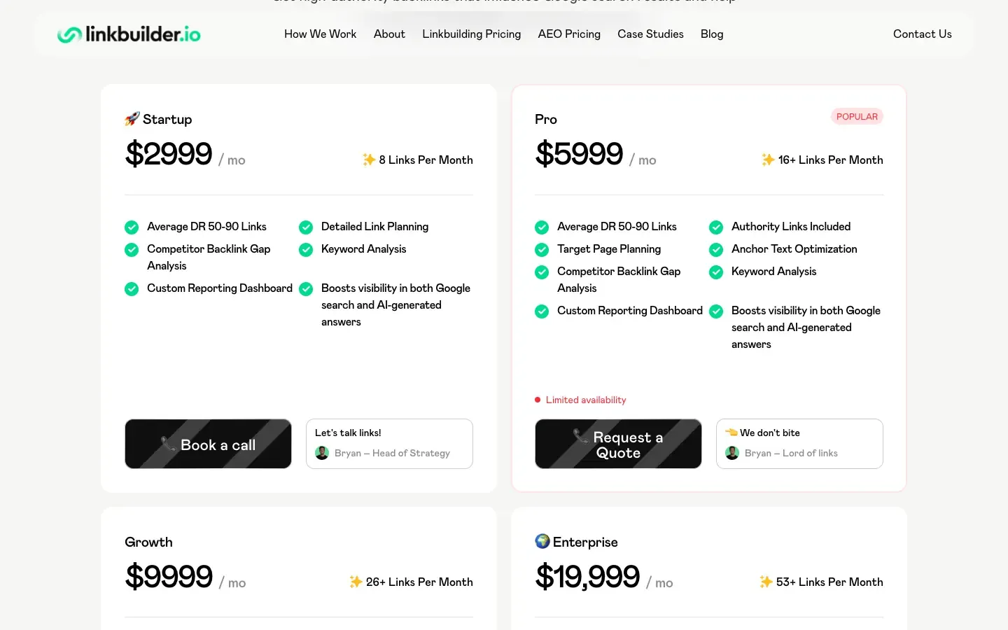 LinkBuilder.io: linkbuilder.io/pricing as it looked when we checked