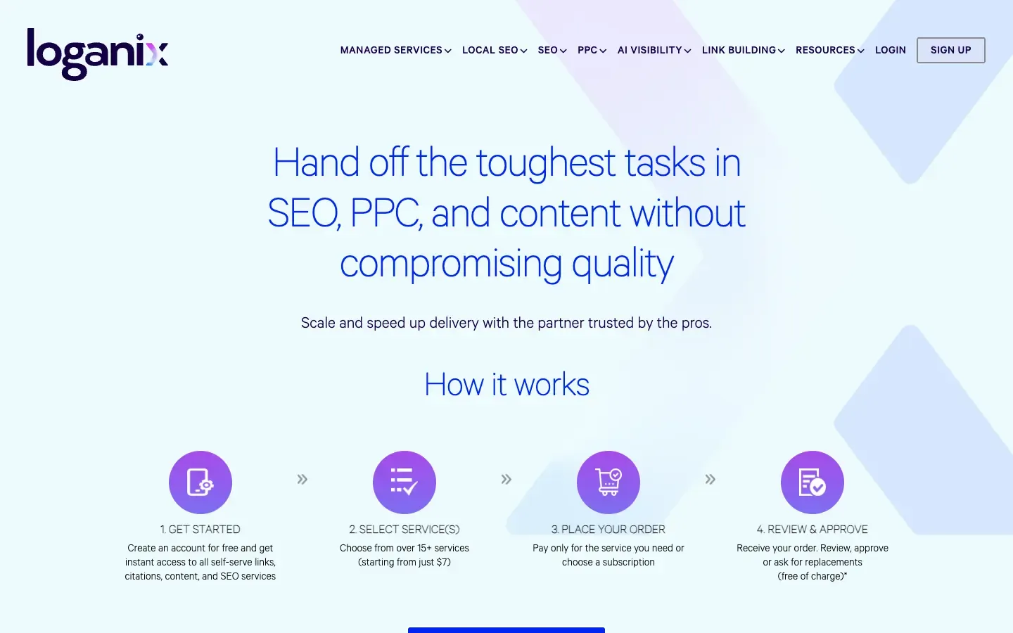 Loganix homepage, above the fold