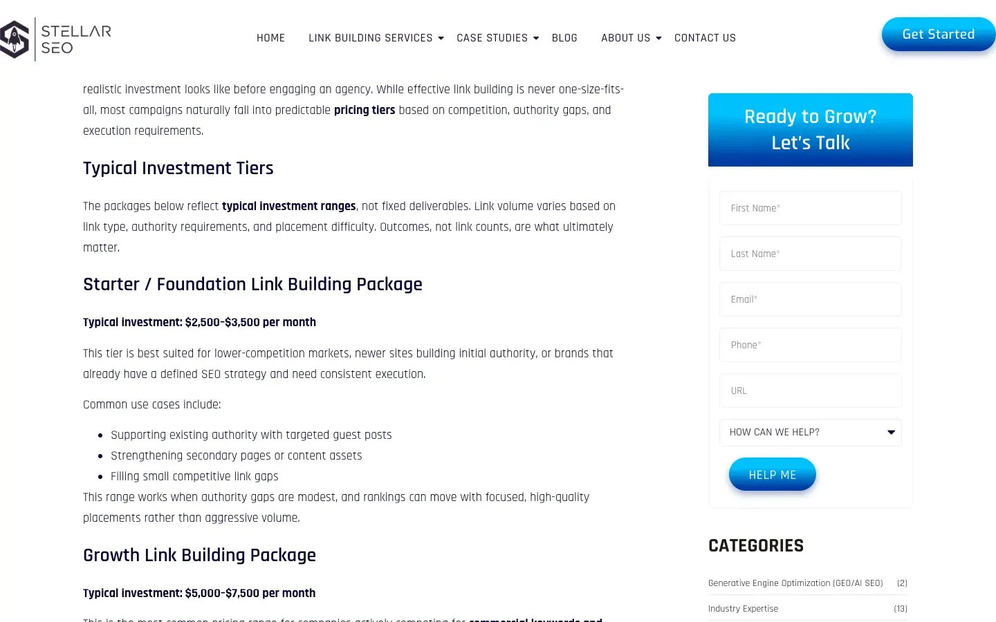 Stellar SEO: stellarseo.com/link-building-pricing as it looked when we checked