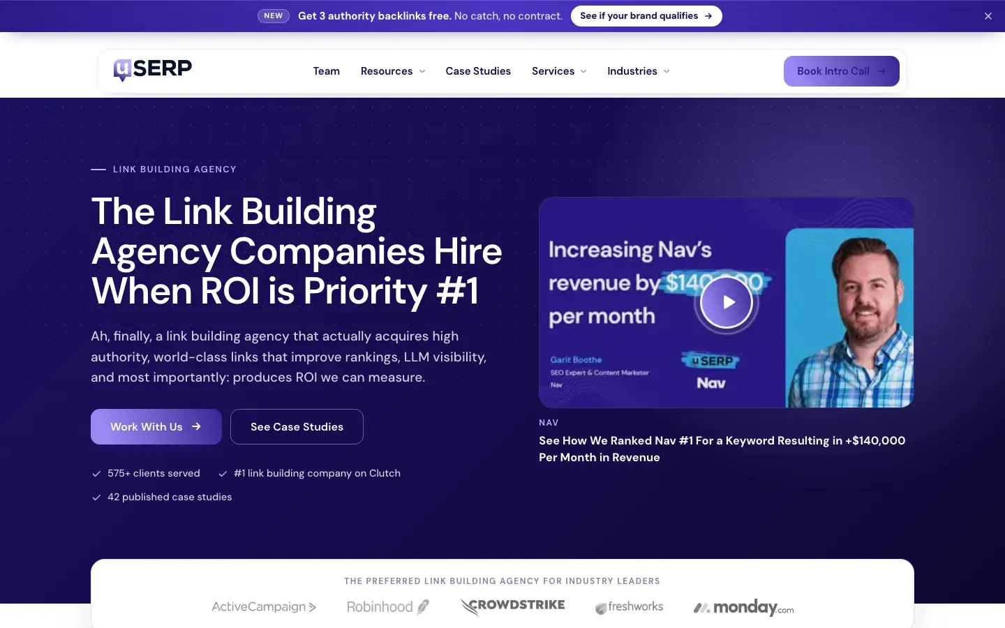 uSERP homepage, above the fold